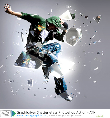  اکشن افکت شیشه شکسته فتوشاپ گرافیک ریور-Graphicriver Shatter Glass Action | رضاگرافیک